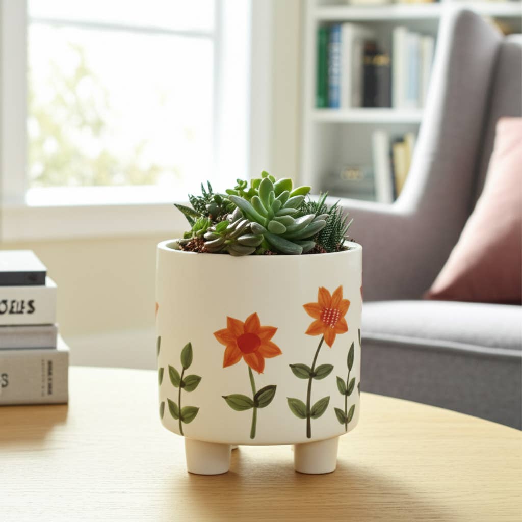 White Ceramic Hand Painted, 6 in.