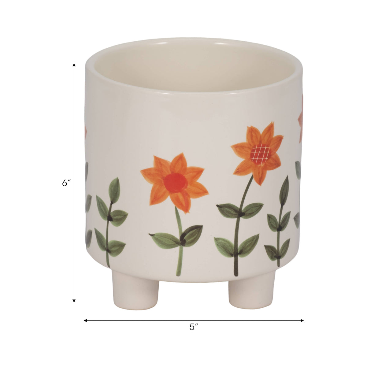 White Ceramic Hand Painted, 6 in.