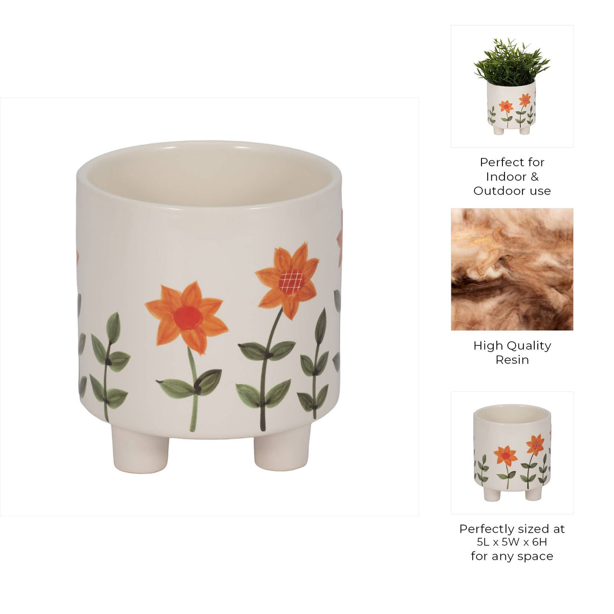 White Ceramic Hand Painted, 6 in.